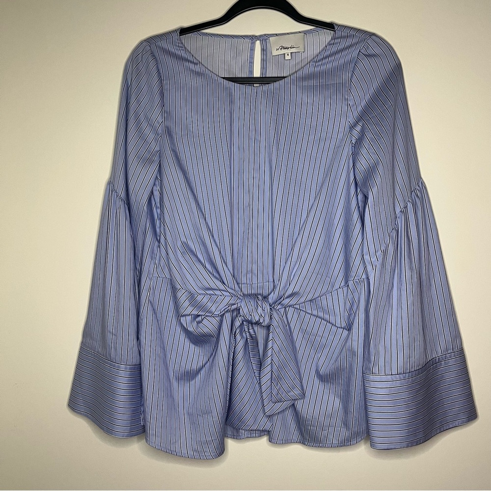 3.1 Phillip Lim Tie Front Poplin Striped Shirt Blouse